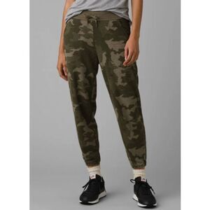 prAna Jogger Womens Cozy Up Ankle Pants Green Camo Pull On Drawstring Ladies XS